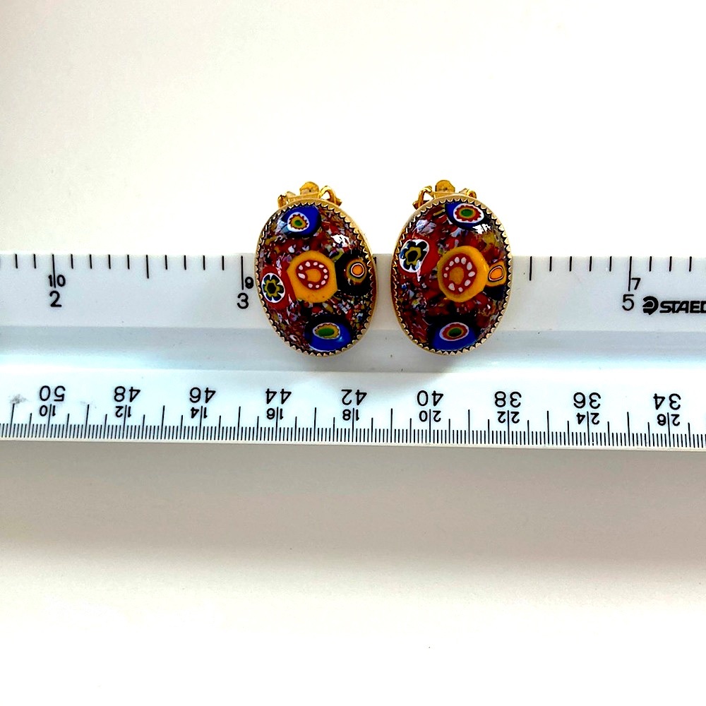 Vintage Italian Millefiori Clip-on Earrings, Estate Jewelry